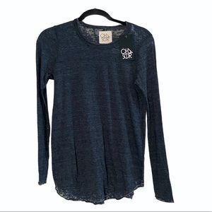 Chaser Distressed Dark Gray Long Sleeve Top Size M